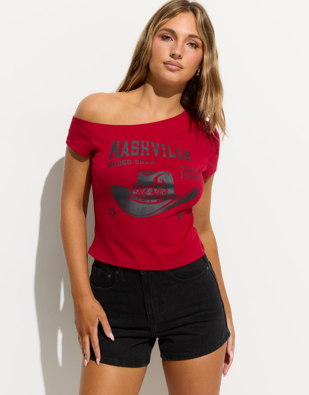 Dazie - Wild West Off Shoulder Graphic Tee