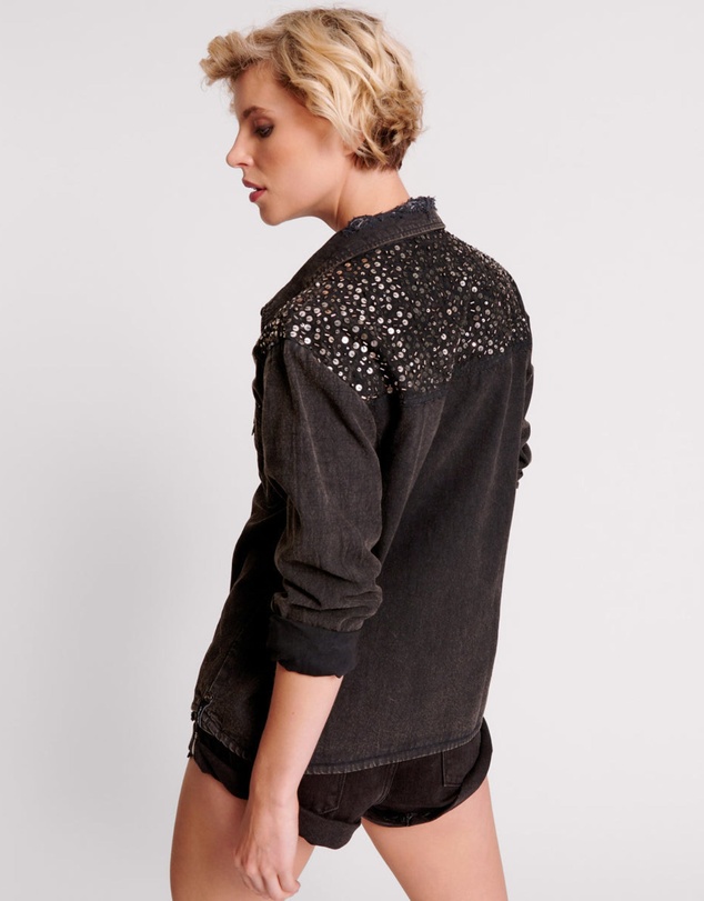 ONE TEASPOON - Black Hand Embellished Denim Western Shirt
