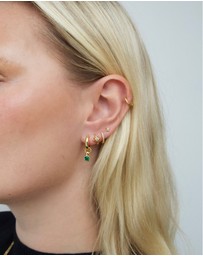 HOUSE OF SLANI - Green Emerald Charm Gold Hoops