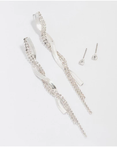 Lovisa - Silver Studs & Drop Cup Chain Earrings Multipack