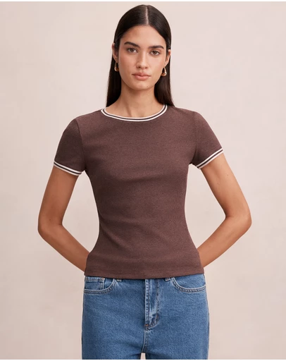Forever New - Rosie Tipped Trim Short Sleeves T-shirt
