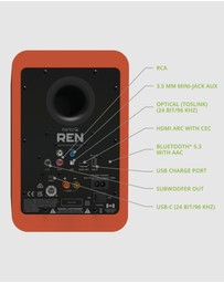 iWorld - Kanto REN 200W Powered Bookshelf Speakers with HDMI ARC, USB-C, and Bluetooth 5.3 - Matte Orange, Pair
