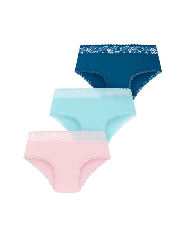 City Chic - Plus size Iris 3 Pack Cotton Cheeky Panty - pink icing blue tint teal