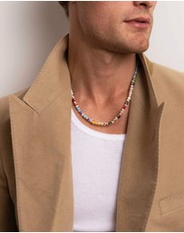 Nialaya Jewellery - Men's Pearl Necklace with Hand-Painted Glass Beads