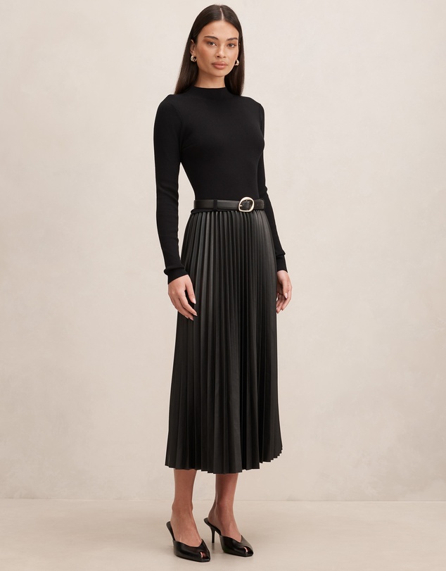 Forever New - Gianna Vegan Leather Pleated Midi Dress