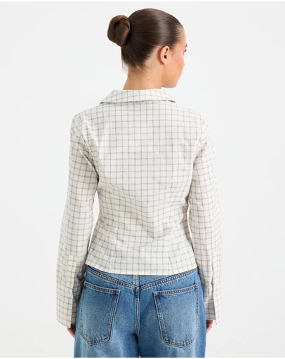Calli - Caden Check Asymmetrical Button Through Shirt