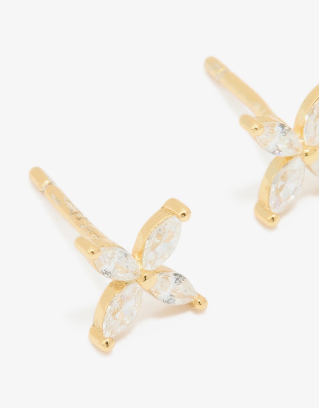 Lovisa - Waterproof Gold Plated Stainless Steel Cubic Zirconia Flower Stud Earrings