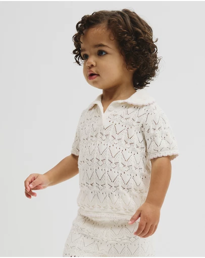 Country Road - Australian Cotton Short Sleeve Collar Knit Top
