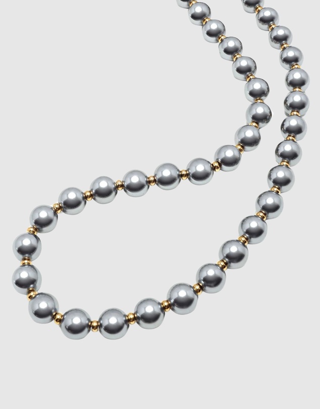 Nialaya Jewellery - 10mm Metallic Pearl Necklace with Gold