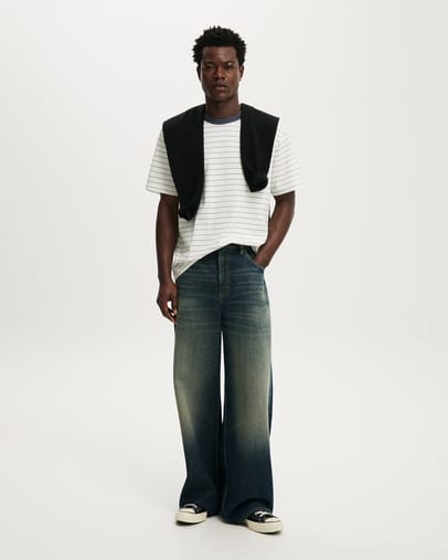 VINTAGE WHITE  DENIM BLUE STRIPE