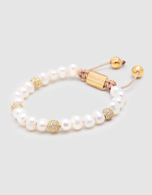 Nialaya Jewellery - Women's Beaded Bracelet with Pearl and Gold