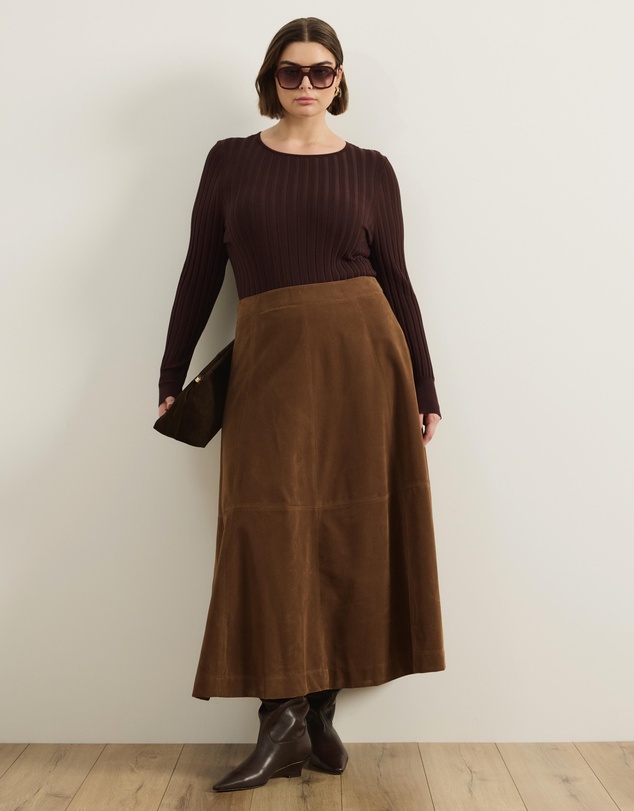 Atmos&Here Curvy - Frances Suede Flare Midi Skirt