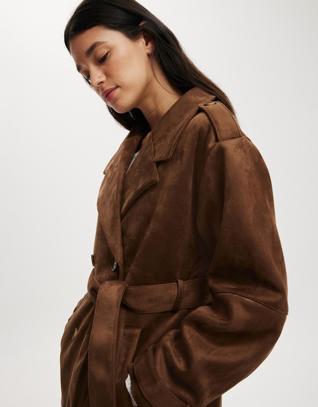 Cotton On - Faux Suede Trench Coat