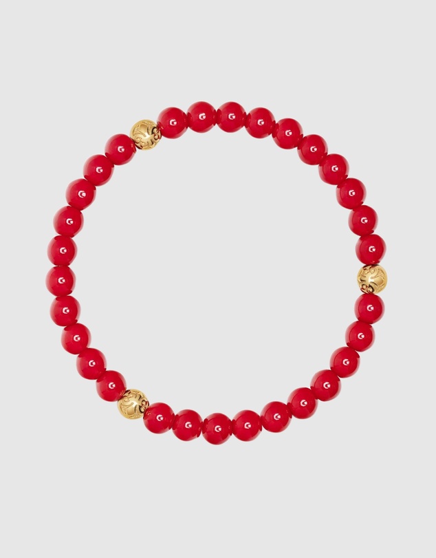 Nialaya Jewellery - 6mm Red Jade Bracelet with Gold Balls