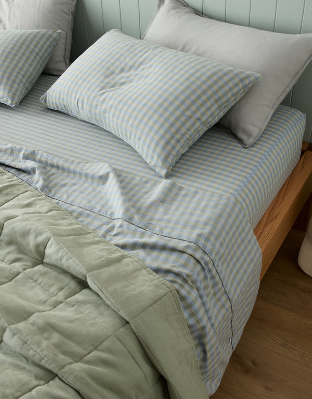 Sheet Society - Leo Washed Cotton Gingham Fitted Sheet Set