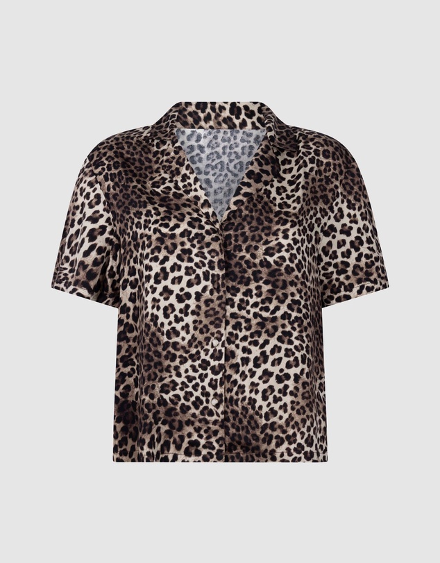 Hunkemoller - Short Sleeve Satin Leopard Sleep Shirt