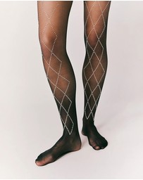 High Heel Jungle - Richie Diamond Crystal Tights - Black/ Crystal