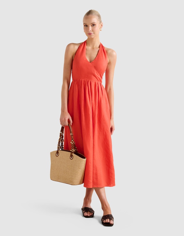 Forever New - Lilian Wrap Linen Halter Neck Midi Dress