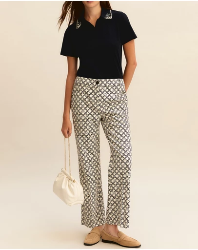 Emme - Cream Printed Trousers