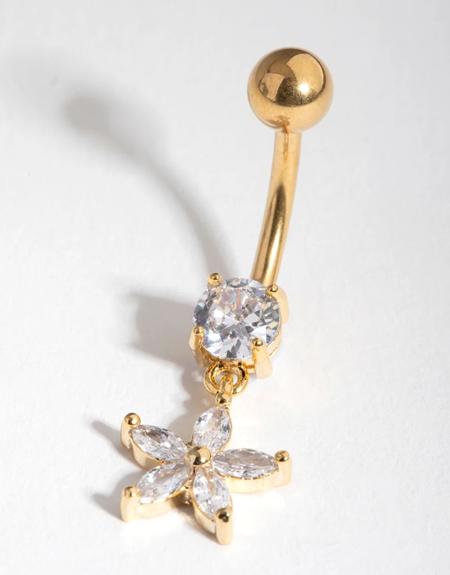 Lovisa - Gold Cubic Zirconia Flower Drop Belly Ring