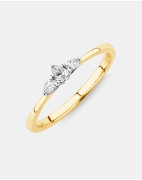 Michael Hill - 0.15 Carat TW Three Stone Pear Cut Diamond Promise Ring in 10kt Yellow and White Gold