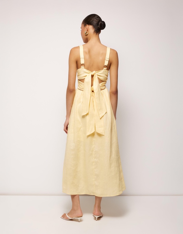 AERE - Raina Tie Back Linen Midi Dress