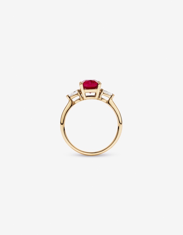 Michael Hill - Created Ruby and 0.27 Carat TW Laboratory-Grown Diamond 3 Stone Ring in 10kt Yellow Gold