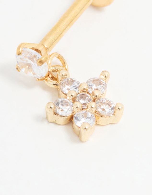 Lovisa - Gold Plated Titanium Cubic Zirconia Petal Flower Flat Back Stud