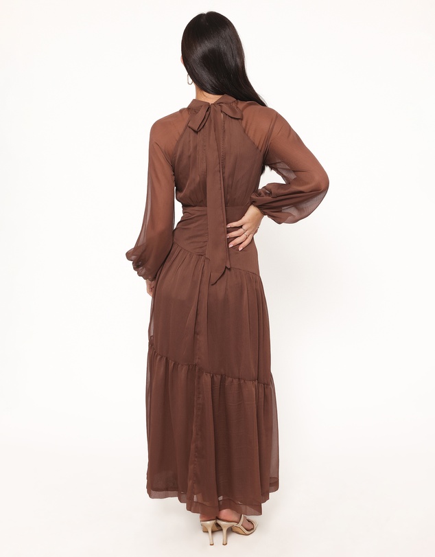 Petal & Pup - Julip Sheer Long Sleeve Maxi Dress - Brown