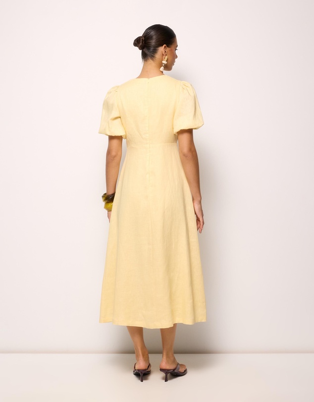 AERE - Elowen Linen Puff Sleeve Midi Dress