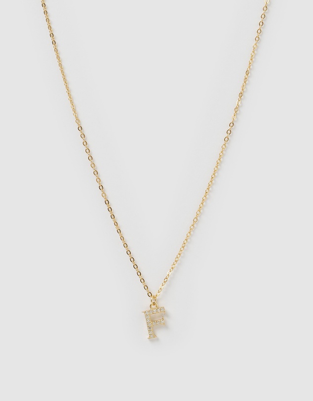 Izoa - Crystal Letter F Necklace Gold