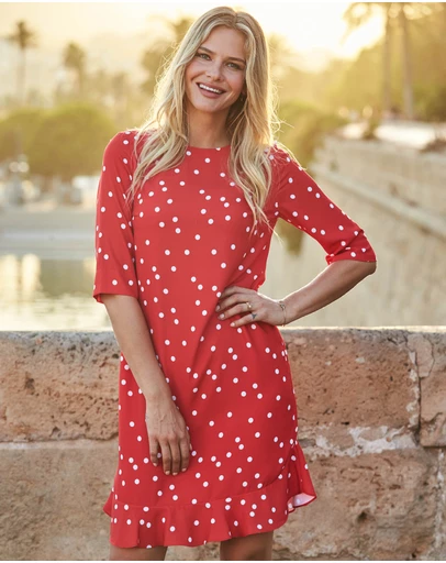 Sosandar - Spot Print Ruffle Hem Shift Dress