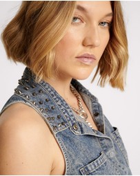 ONE TEASPOON - Dirty Blue Studded Braxton Top