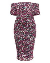 City Chic - Plus Size Dana Mesh Ditsy Print Dress - pink