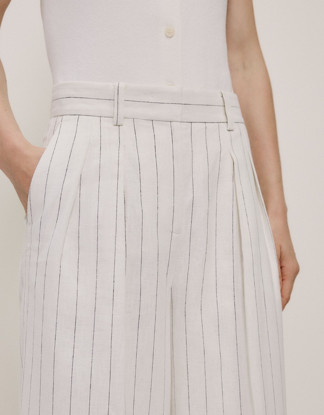 Trenery - Linen Cotton Pinstripe Pant in Parchment