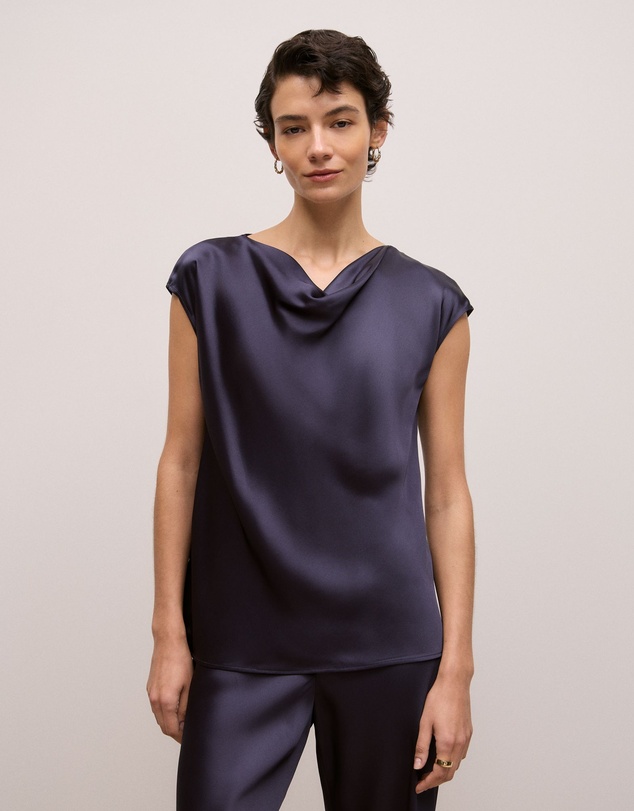 Trenery - Satin Cowl Neck Blouse in Night Sky