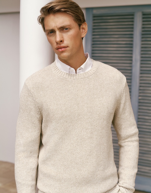 Trenery - Linen Cotton Texture Knit Crew in Flax
