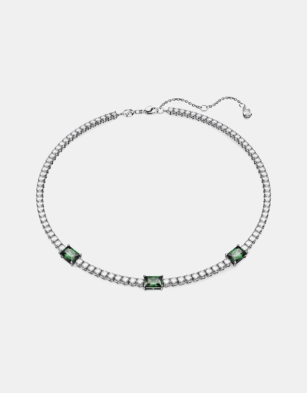 Swarovski - Matrix Tennis necklace, Mixed cuts, Green, Rhodium plated