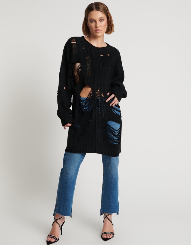 ONE TEASPOON - Black Hercules Shredded Sweater