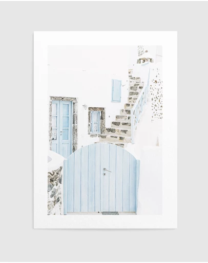 Olive et Oriel - Little Blue Gate Santorini Art Print