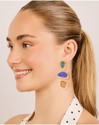 Lovisa - Worn Gold Blue & Green Acrylic Triple Layered Drop Earrings