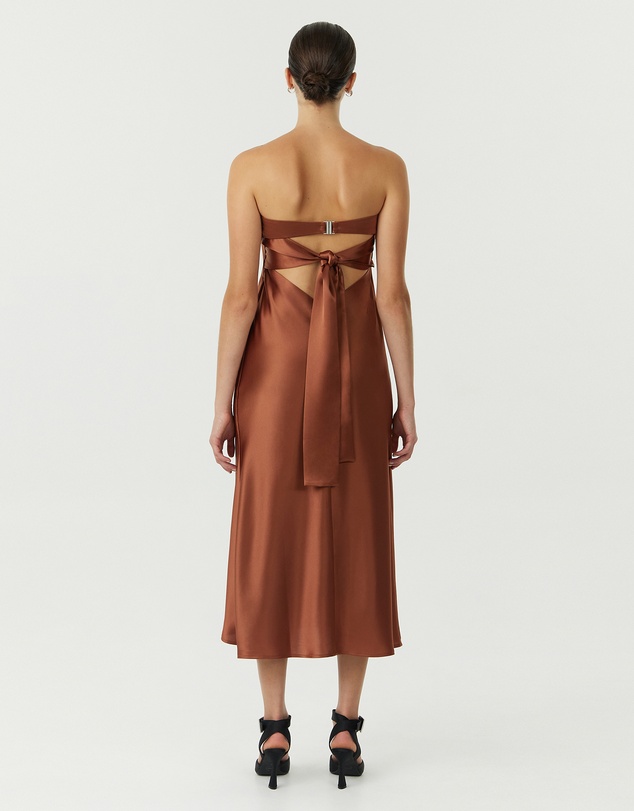 Third Form - Satin Tie Back Strapless Midi Dress