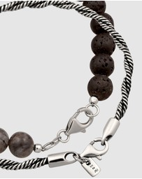 Kuzzoi - ICONIC EXCLUSIVE - Bracelet Male Beads Grey Lavakite and Black Lava 925 Sterling Silver