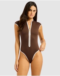 Seafolly - Beach Bound Cap Sleeve Zip Front One Piece Swimsuit
