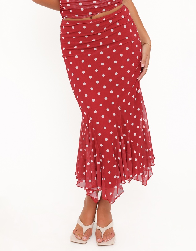 Petal & Pup - Tullia Mesh Midi Skirt - Red Polka Dot