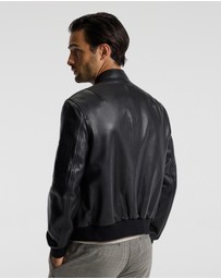 Calibre - Stand Collar Leather Bomber Jacket Black