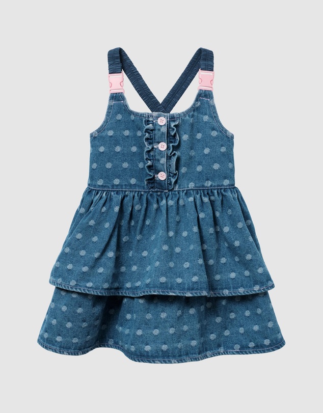 Goldie + Ace - Lightweight Denim Elastic Strap Pinafore Dress - ICONIC EXCLUSIVE - Babies-Kids