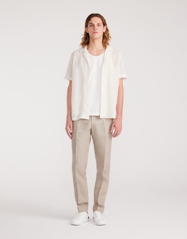 Calibre - Striped Open Knit Short Sleeve Shirt Natural
