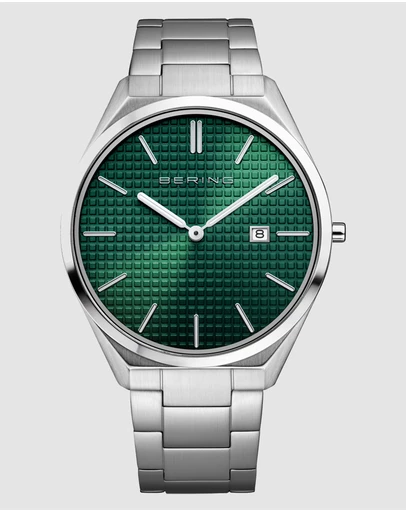 Bering - Bering Ultra Slim 40mm Green Dial Polished Silver Strap Watch