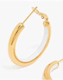 Lovisa - Waterproof Gold Plated Stainless Steel Half White Enamel Hoop Earrings